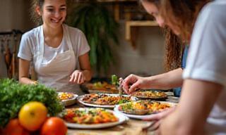 Students participating in a French culinary workshop