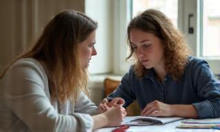 French tutor giving a one-on-one lesson